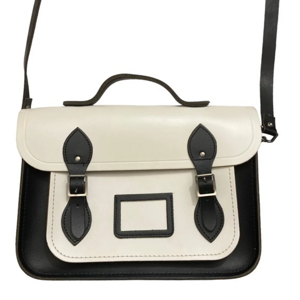 The Cambridge Satchel Company The Batchel white black leather messenger bag